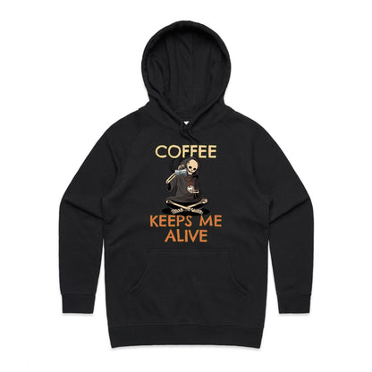 Skeleton, Coffee Keeps Me Alive - Women's Supply Hood Black Womens Supply Hoodie Coffee
