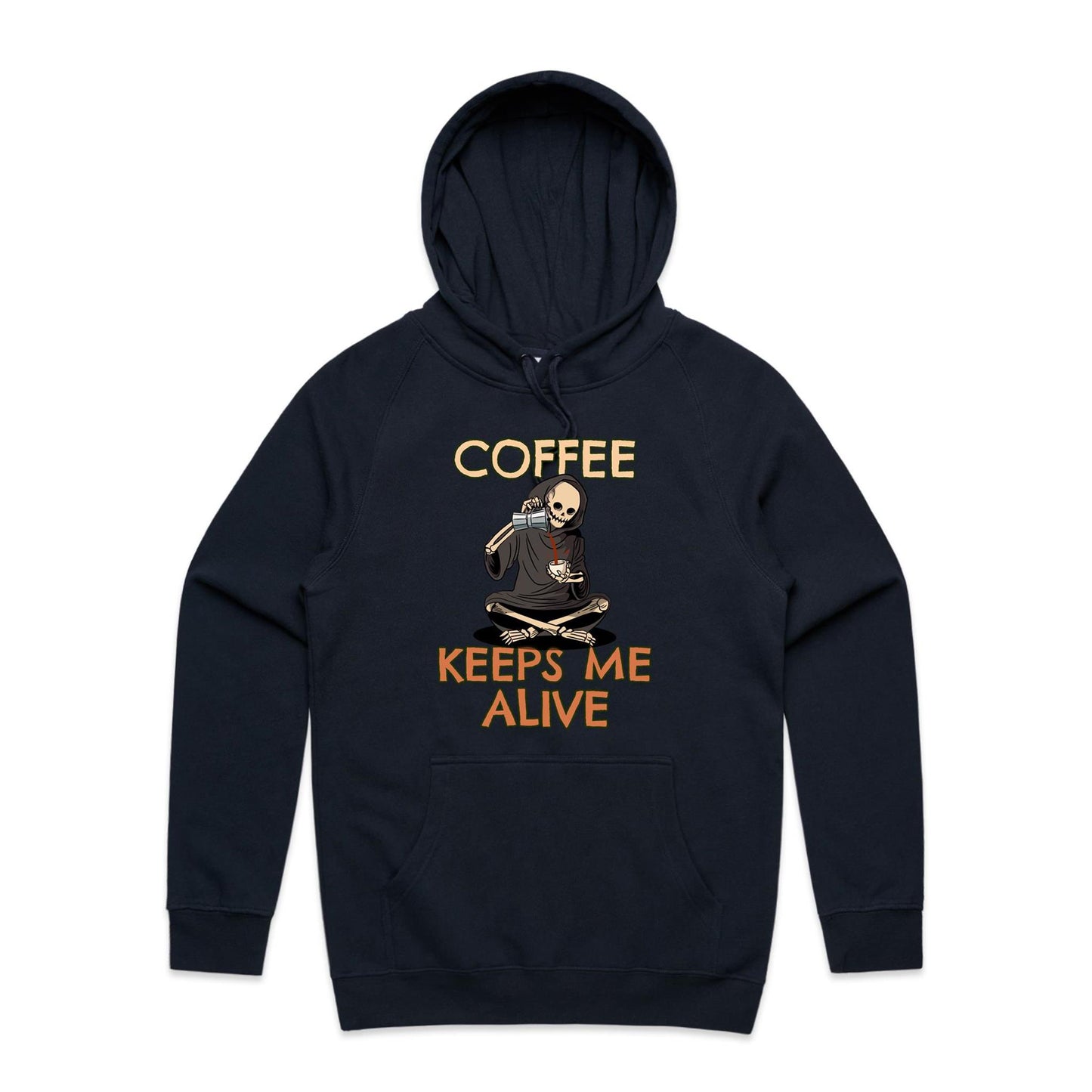 Skeleton, Coffee Keeps Me Alive - Supply Hood Navy Mens Supply Hoodie Coffee