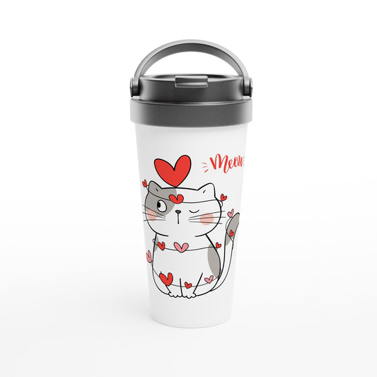 Cat Heart Meow - White 15oz Stainless Steel Travel Mug Default Title Travel Mug animal Love