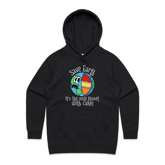 Save Earth, It's The Only Planet With Cake - Women's Supply Hood Black Womens Supply Hoodie