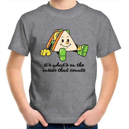 Sandwich, It's What's On The Inside That Counts - Kids Youth T-Shirt Grey Marle Kids Youth T-shirt Food Motivation