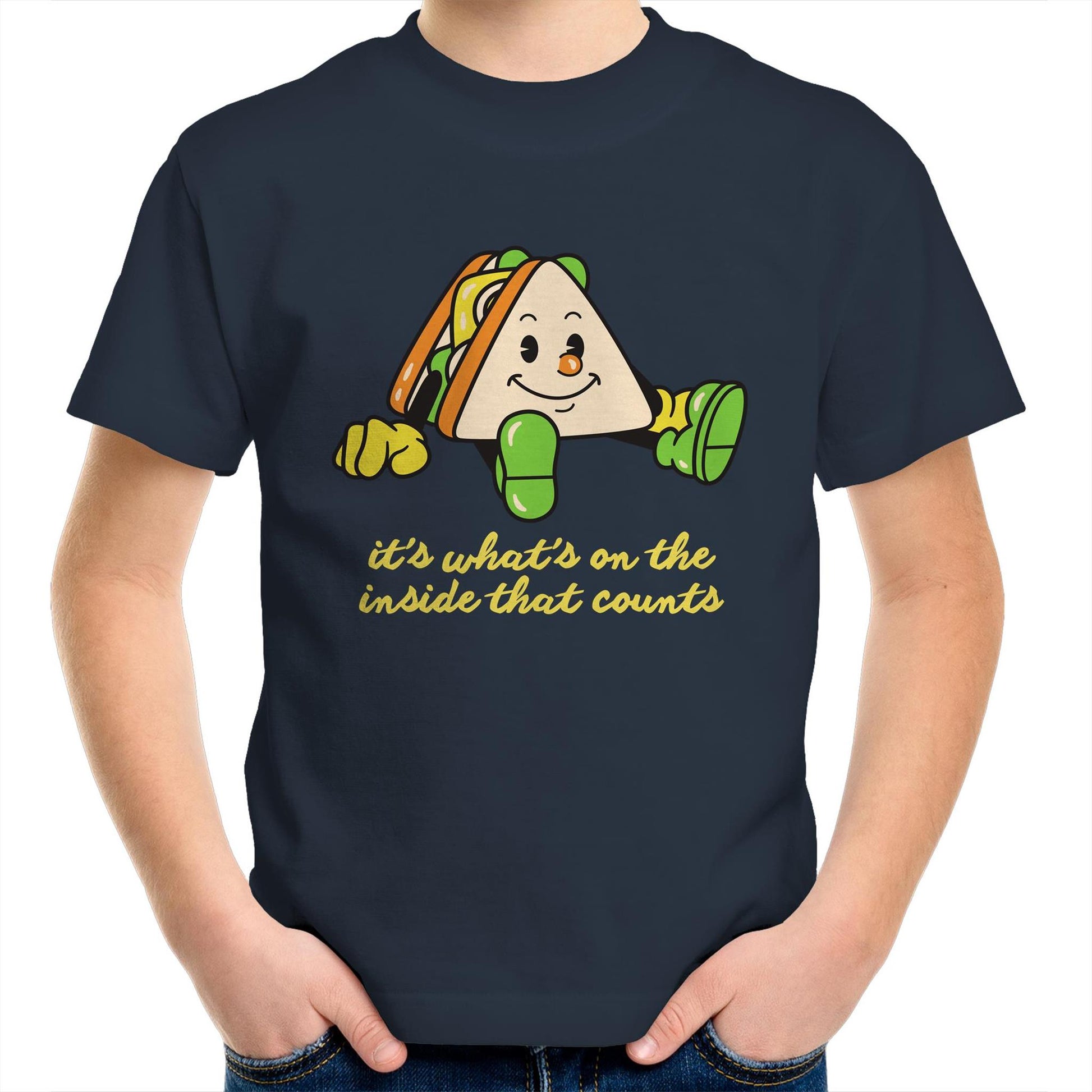 Sandwich, It's What's On The Inside That Counts - Kids Youth T-Shirt Navy Kids Youth T-shirt Food Motivation