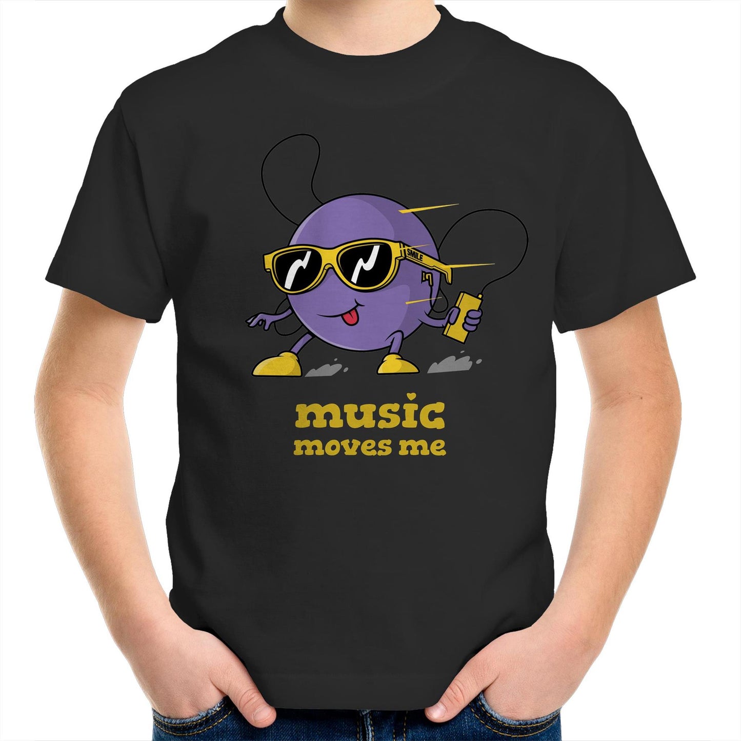 Music Moves Me, Earbuds - Kids Youth T-Shirt Black Kids Youth T-shirt Music