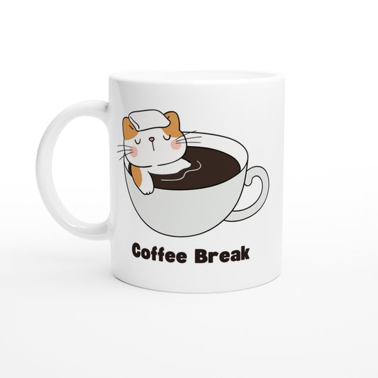 Cat Coffee Break - White 11oz Ceramic Mug Default Title White 11oz Mug animal Coffee
