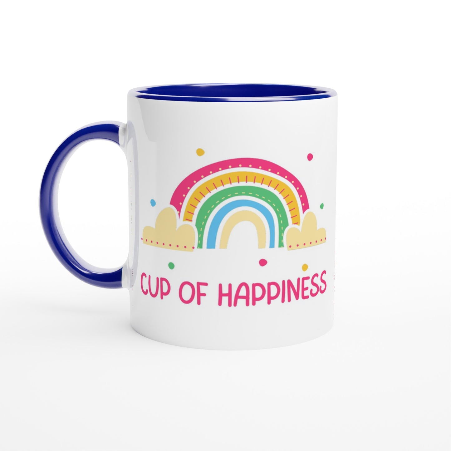 Cup Of Happiness - White 11oz Ceramic Mug with Colour Inside Ceramic Blue Colour 11oz Mug positivity