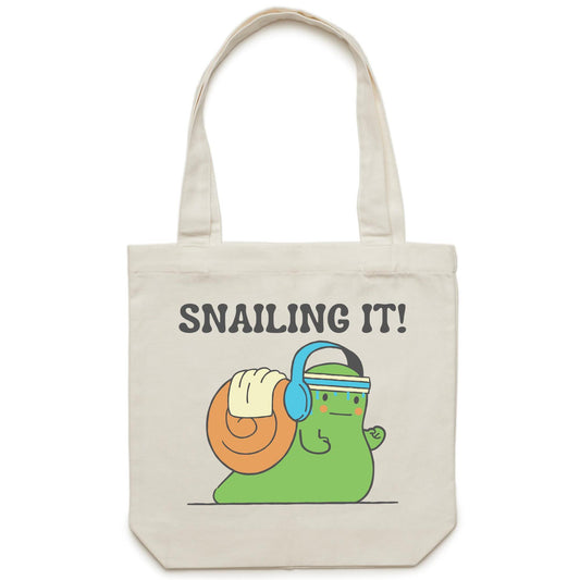 Snailing It - Canvas Tote Bag Cream One Size Tote Bag Fitness Funny