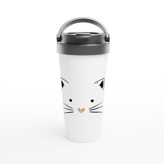 Cat Gold Heart Nose - White 15oz Stainless Steel Travel Mug Default Title Travel Mug animal