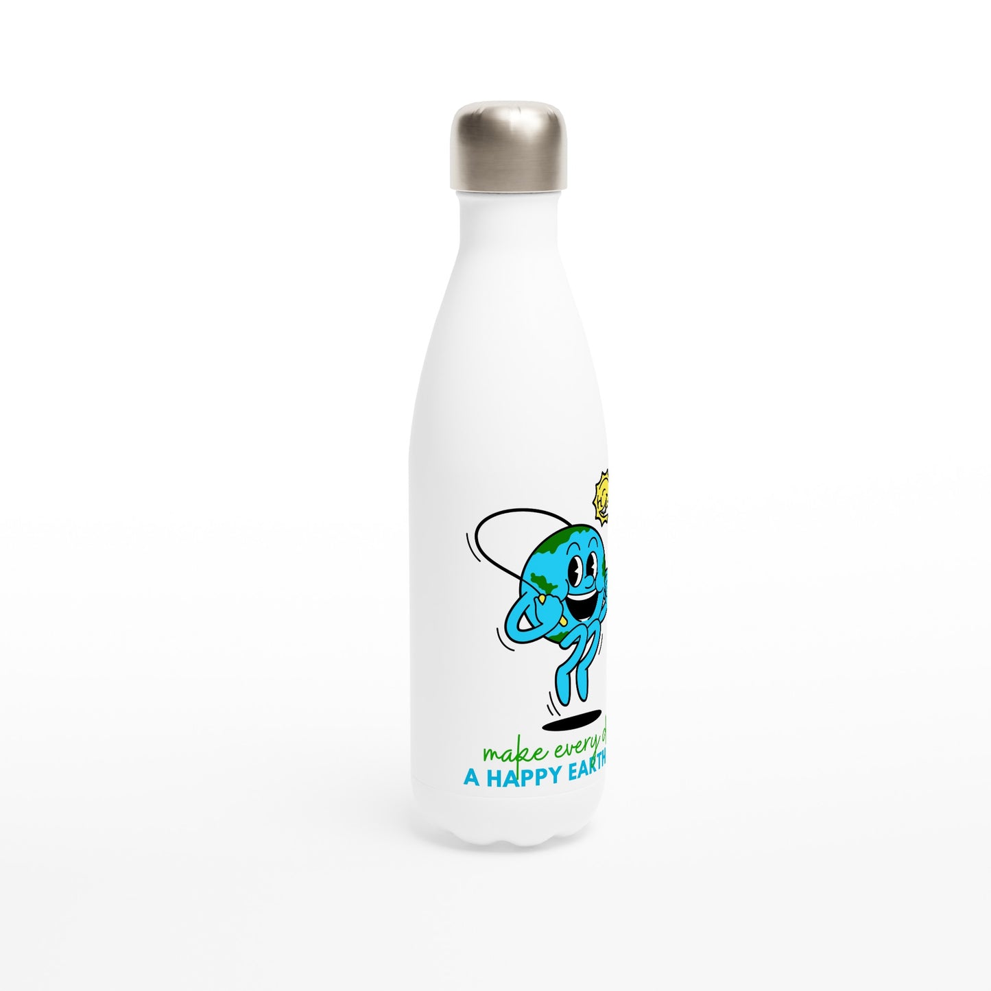 Make Every Day A Happy Earth Day - White 17oz Stainless Steel Water Bottle White Water Bottle Environment
