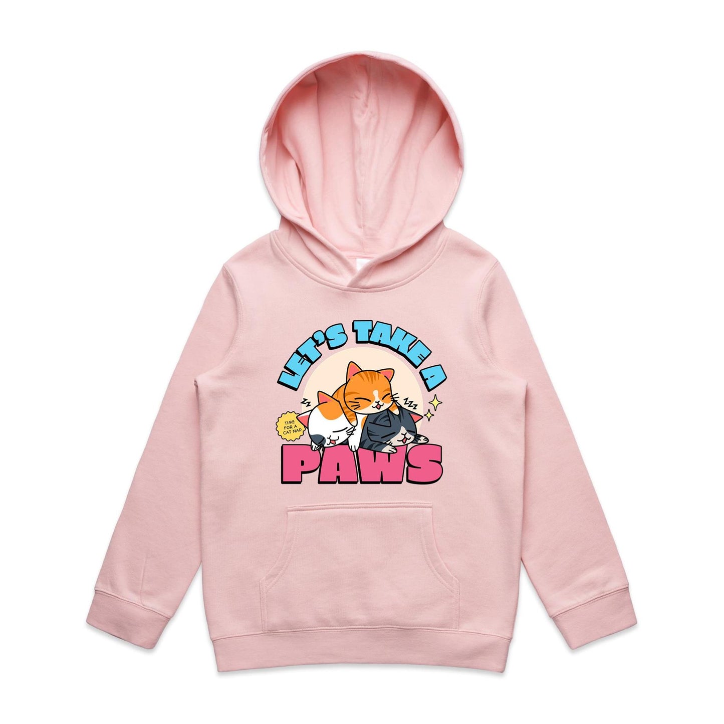 Let's Take A Paws, Time For A Cat Nap - Youth Supply Hood Pink Kids Hoodie animal