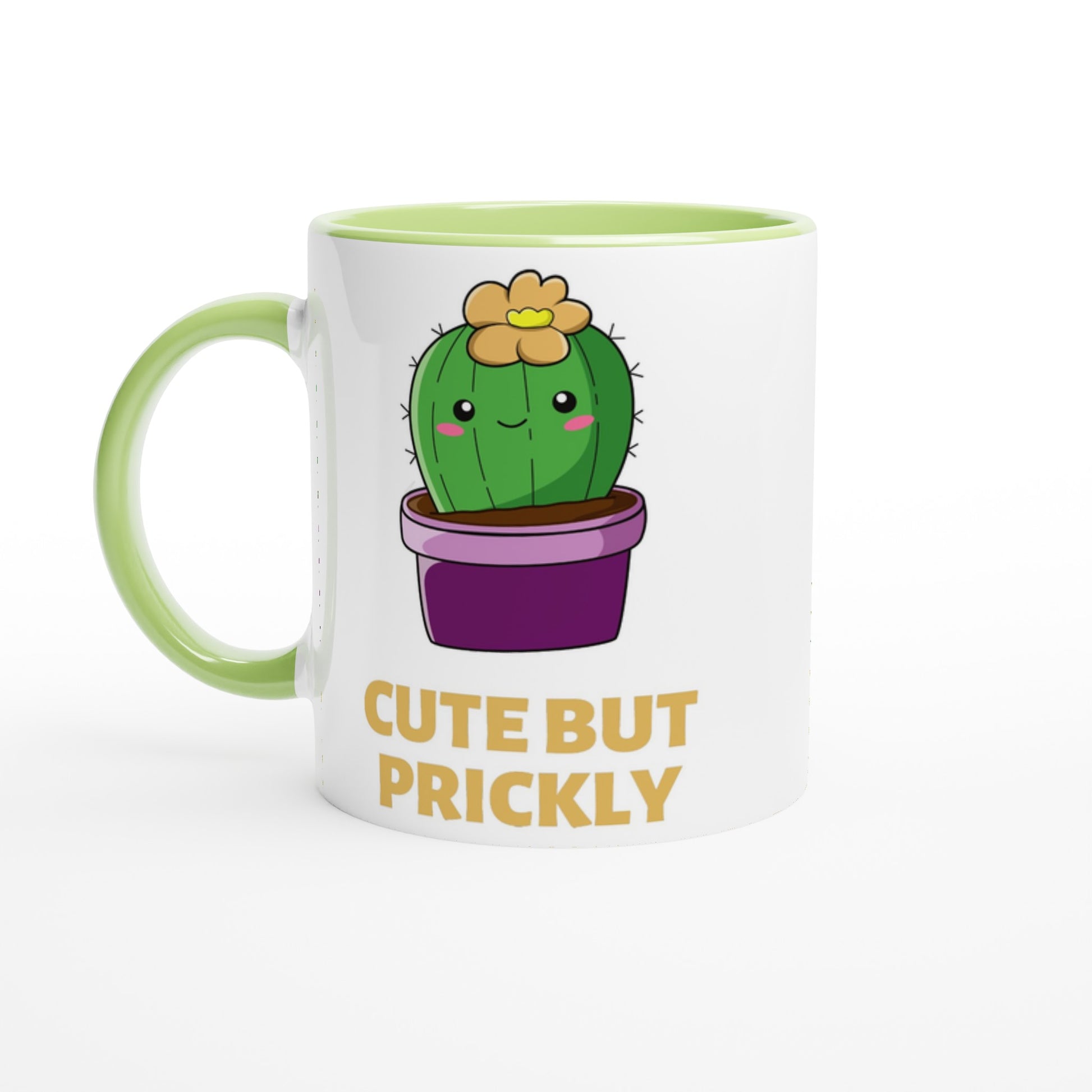 Cactus, Cute But Prickly - White 11oz Ceramic Mug with Colour Inside Ceramic Green Colour 11oz Mug Plants