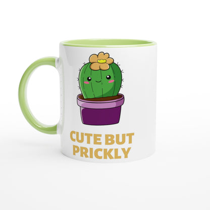 Cactus, Cute But Prickly - White 11oz Ceramic Mug with Colour Inside Ceramic Green Colour 11oz Mug Plants