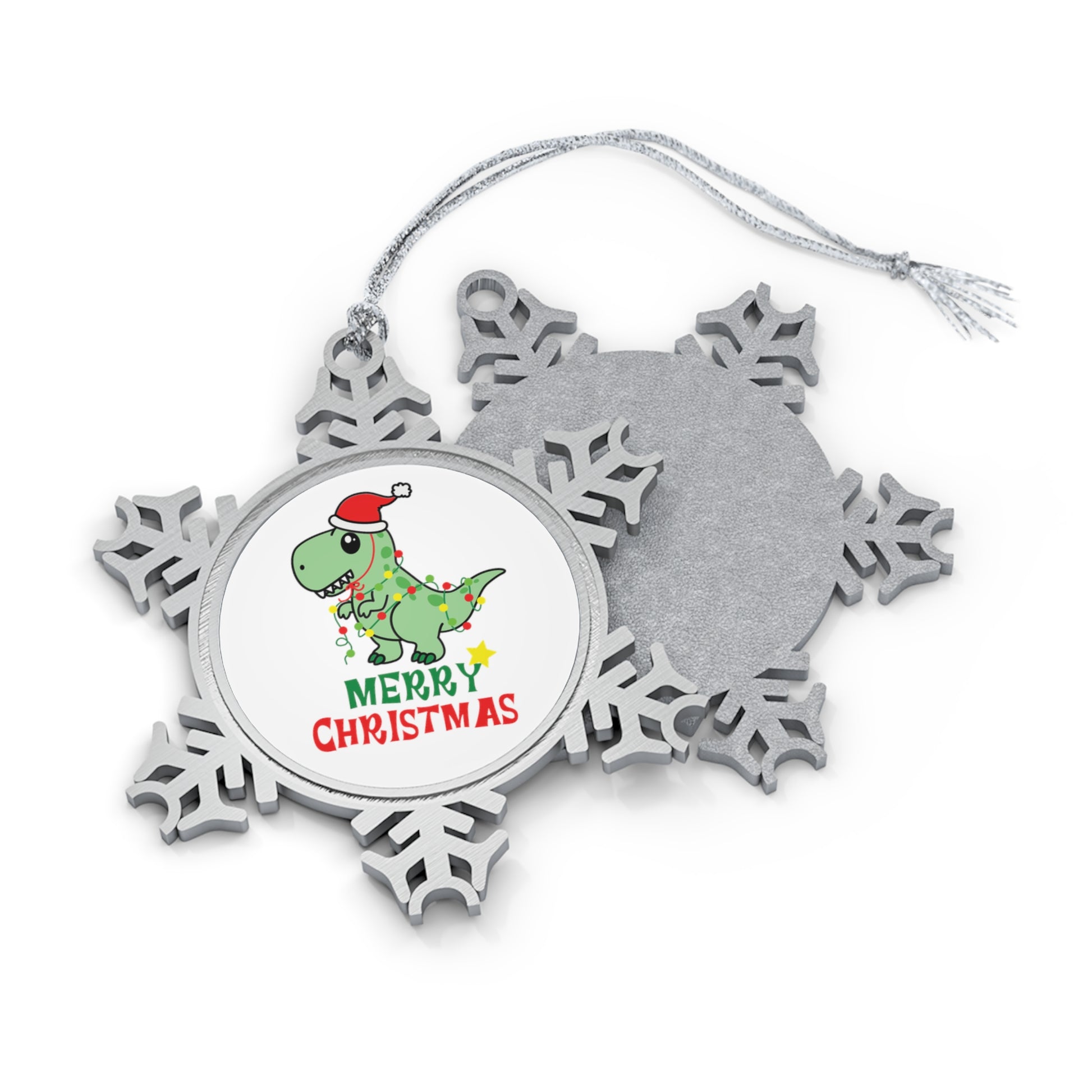Dinosaur Christmas - Pewter Snowflake Ornament Christmas Ornament