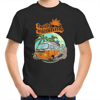Hello Sunshine, Beach Van - Kids Youth T-Shirt Black Kids Youth T-shirt Summer Surf