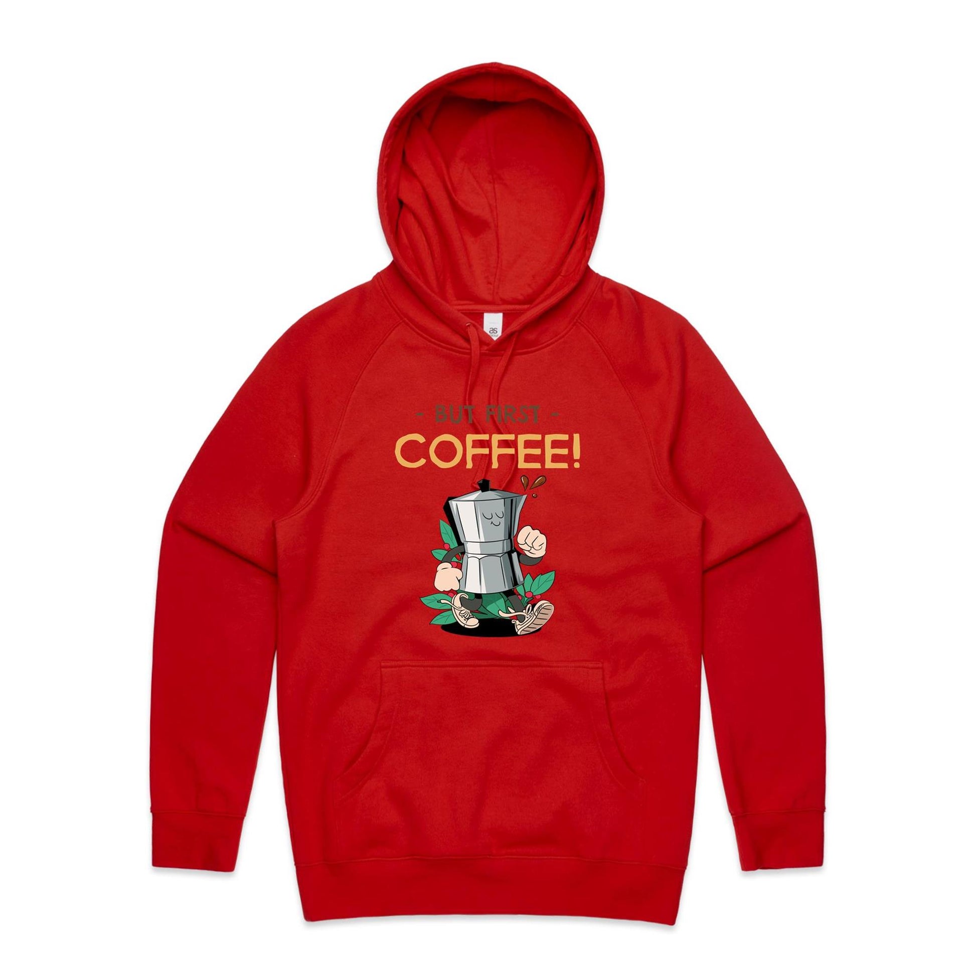 But First Coffee - Supply Hood Red Mens Supply Hoodie Coffee Retro