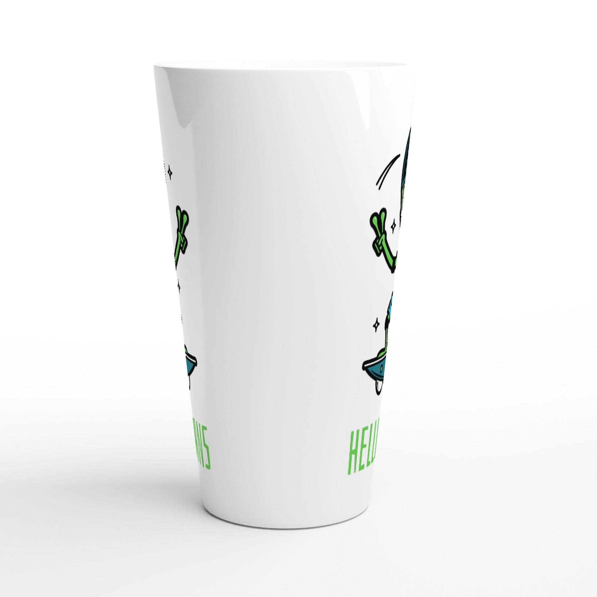 Hello Humans, Alien Skateboard - White Latte 17oz Ceramic Mug Latte Mug Sci Fi
