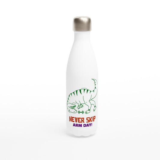 Never Skip Arm Day - White 17oz Stainless Steel Water Bottle Default Title White Water Bottle animal Fitness