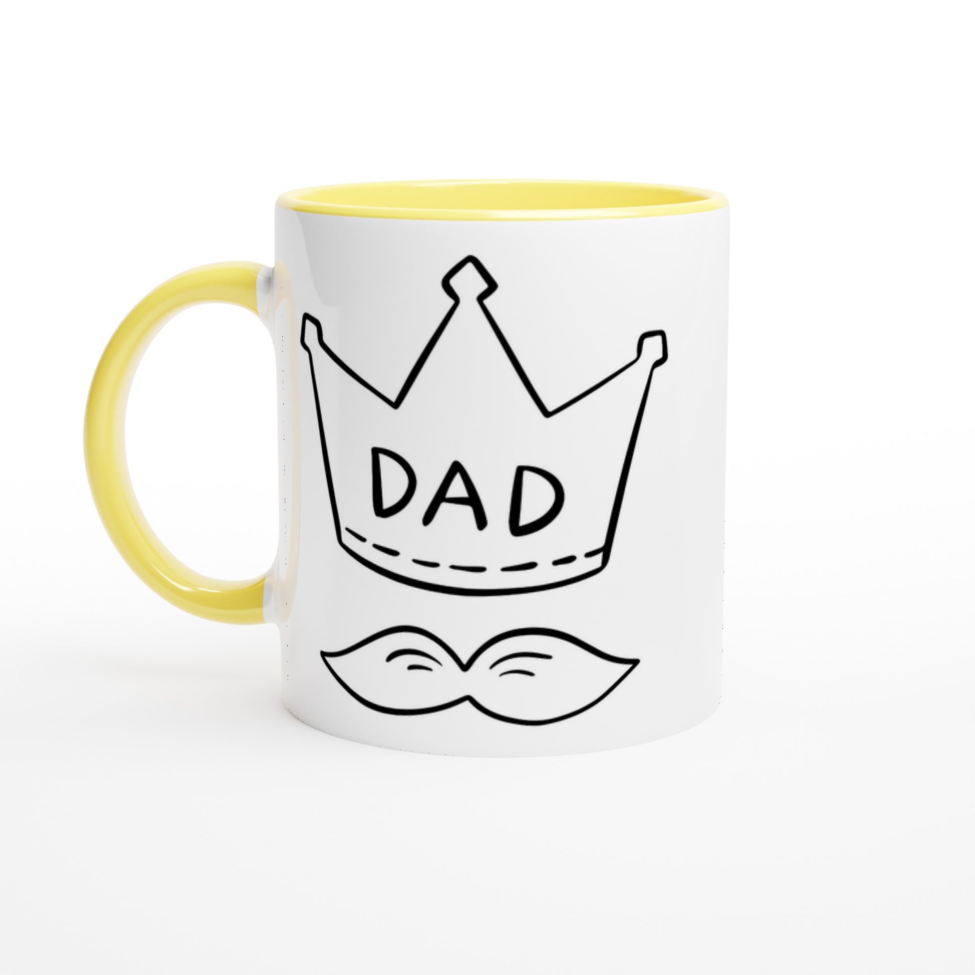 Dad Crown And Moustache - White 11oz Ceramic Mug with Colour Inside Ceramic Yellow Colour 11oz Mug Dad