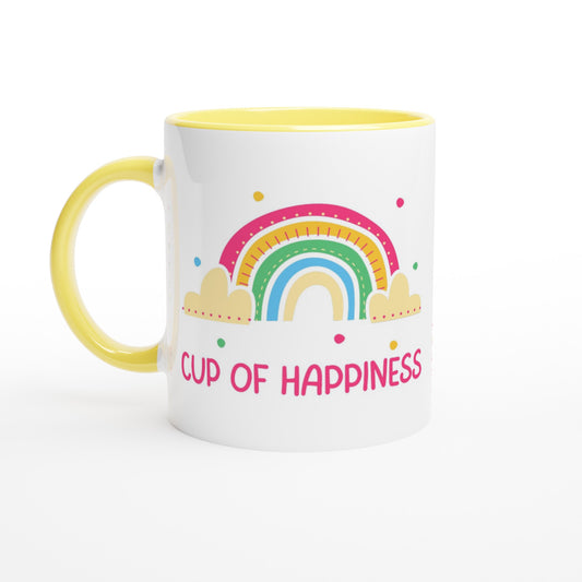 Cup Of Happiness - White 11oz Ceramic Mug with Colour Inside Ceramic Yellow Colour 11oz Mug positivity
