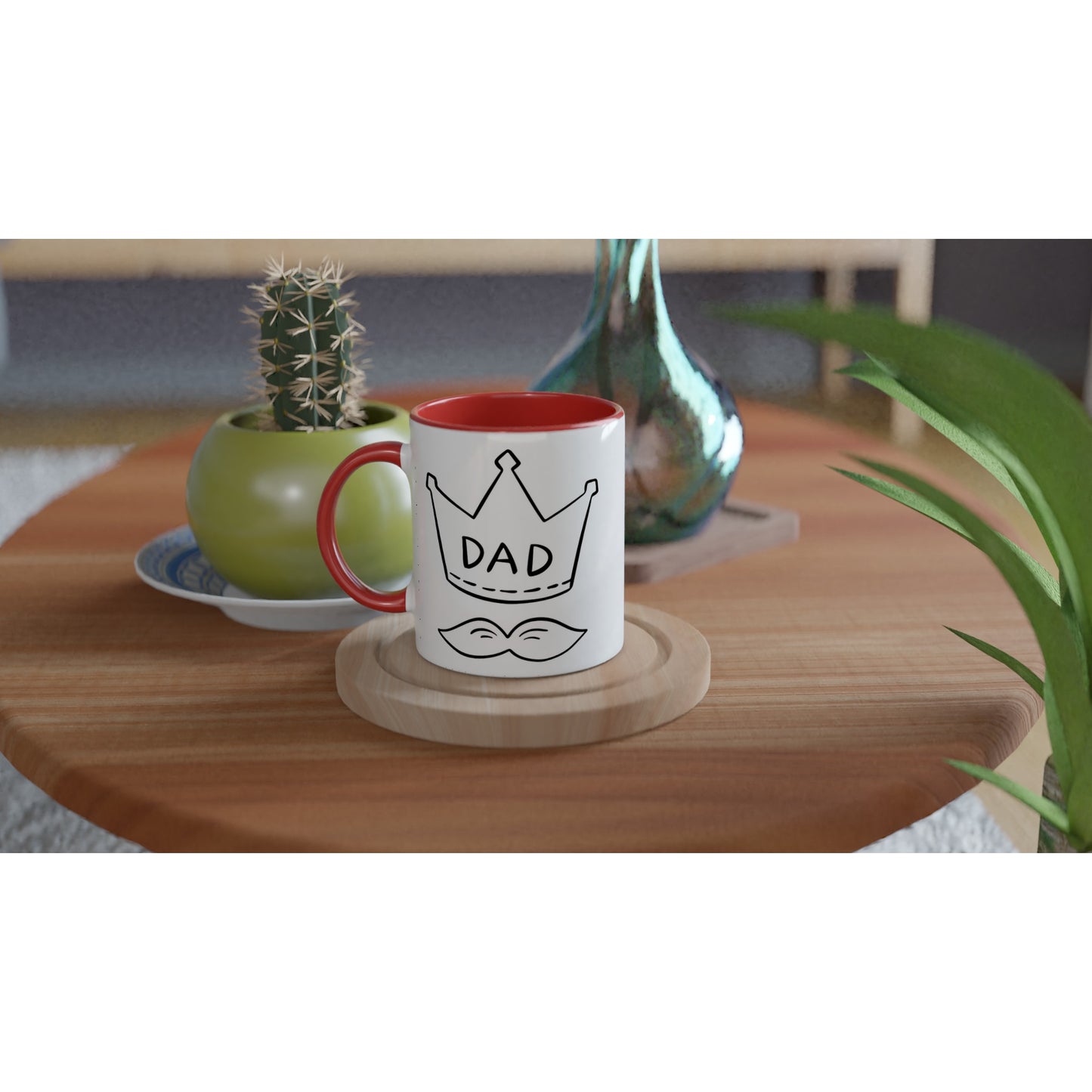 Dad Crown And Moustache - White 11oz Ceramic Mug with Colour Inside Colour 11oz Mug Dad