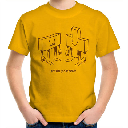 Think Positive, Plus And Minus - Kids Youth T-Shirt Gold Kids Youth T-shirt Maths Motivation