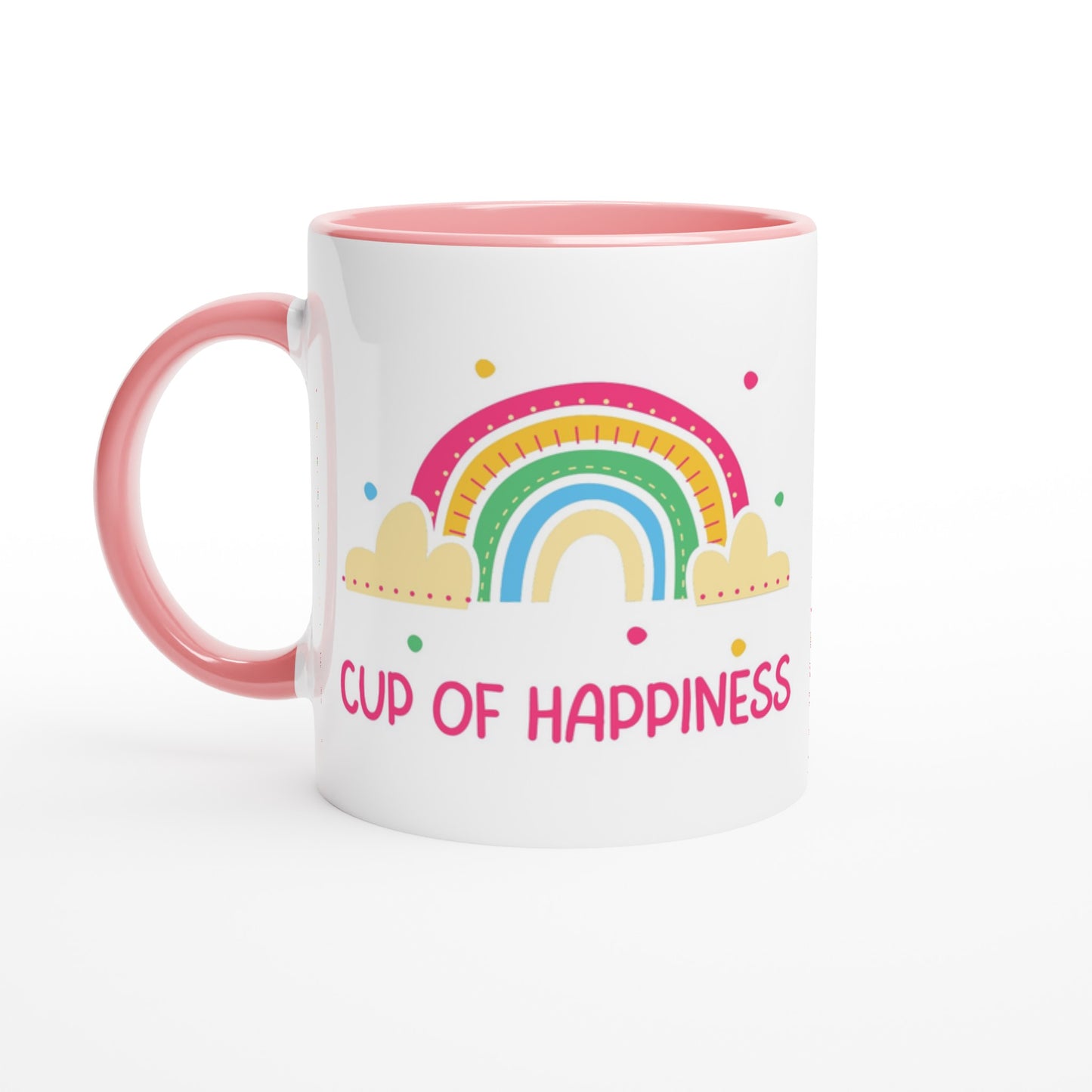 Cup Of Happiness - White 11oz Ceramic Mug with Colour Inside Ceramic Pink Colour 11oz Mug positivity
