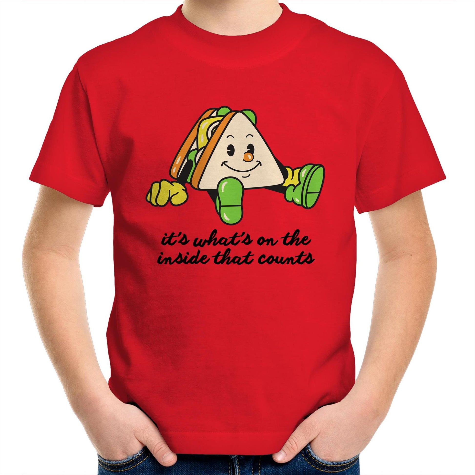 Sandwich, It's What's On The Inside That Counts - Kids Youth T-Shirt Red Kids Youth T-shirt Food Motivation