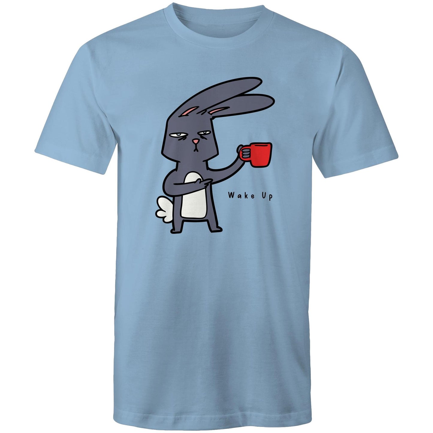 Wake Up, Coffee Rabbit - Mens T-Shirt Carolina Blue Mens T-shirt animal Coffee