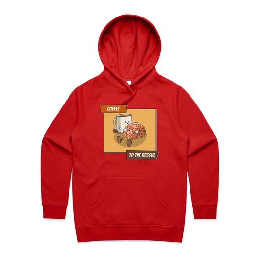 Coffee To The Rescue - Women's Supply Hood Red Womens Supply Hoodie