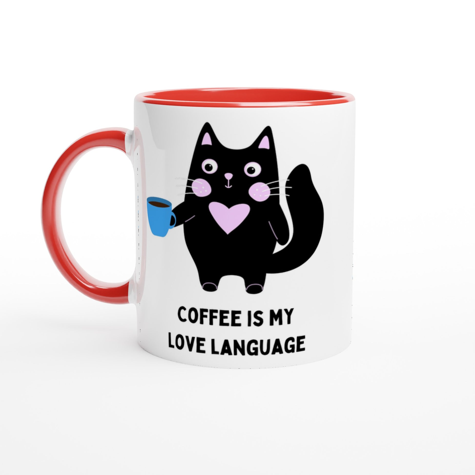 Coffee Is My Love Language - White 11oz Ceramic Mug with Colour Inside Ceramic Red Colour 11oz Mug animal coffee love