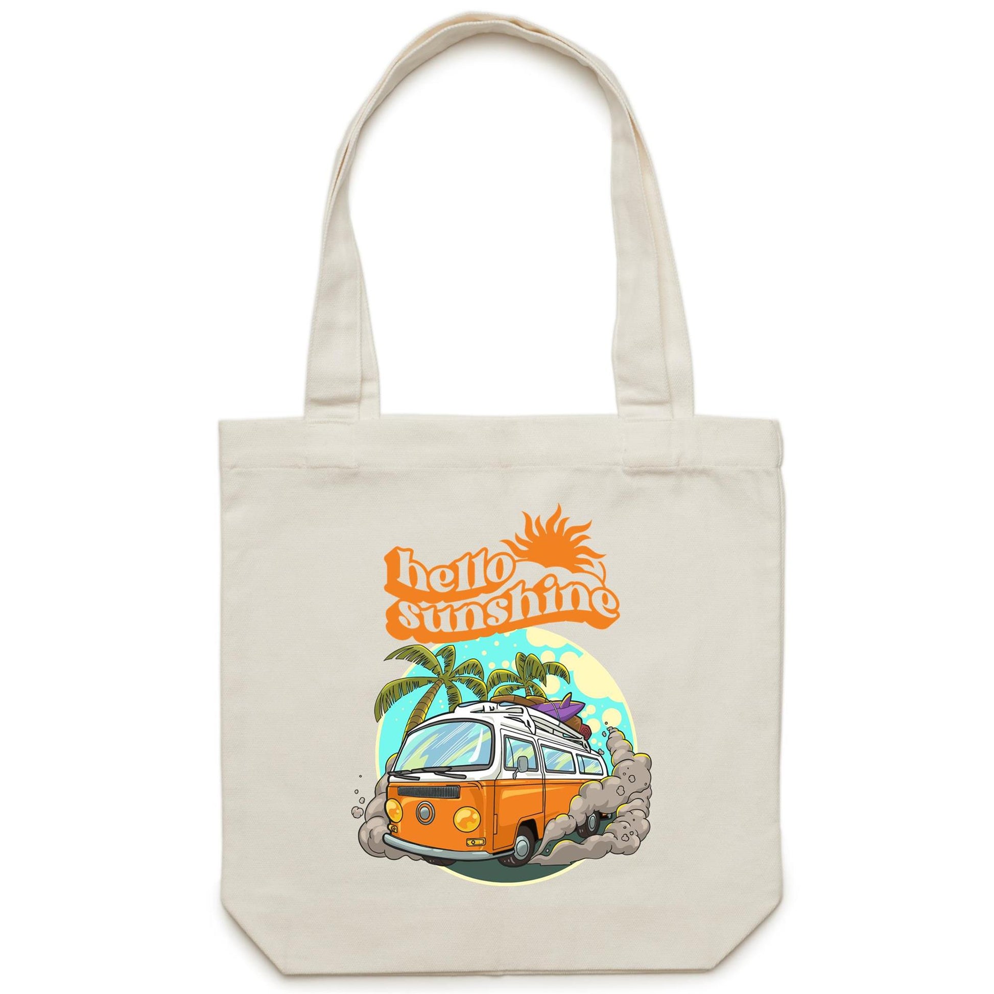 Hello Sunshine, Beach Van - Canvas Tote Bag Cream One Size Tote Bag Summer Surf