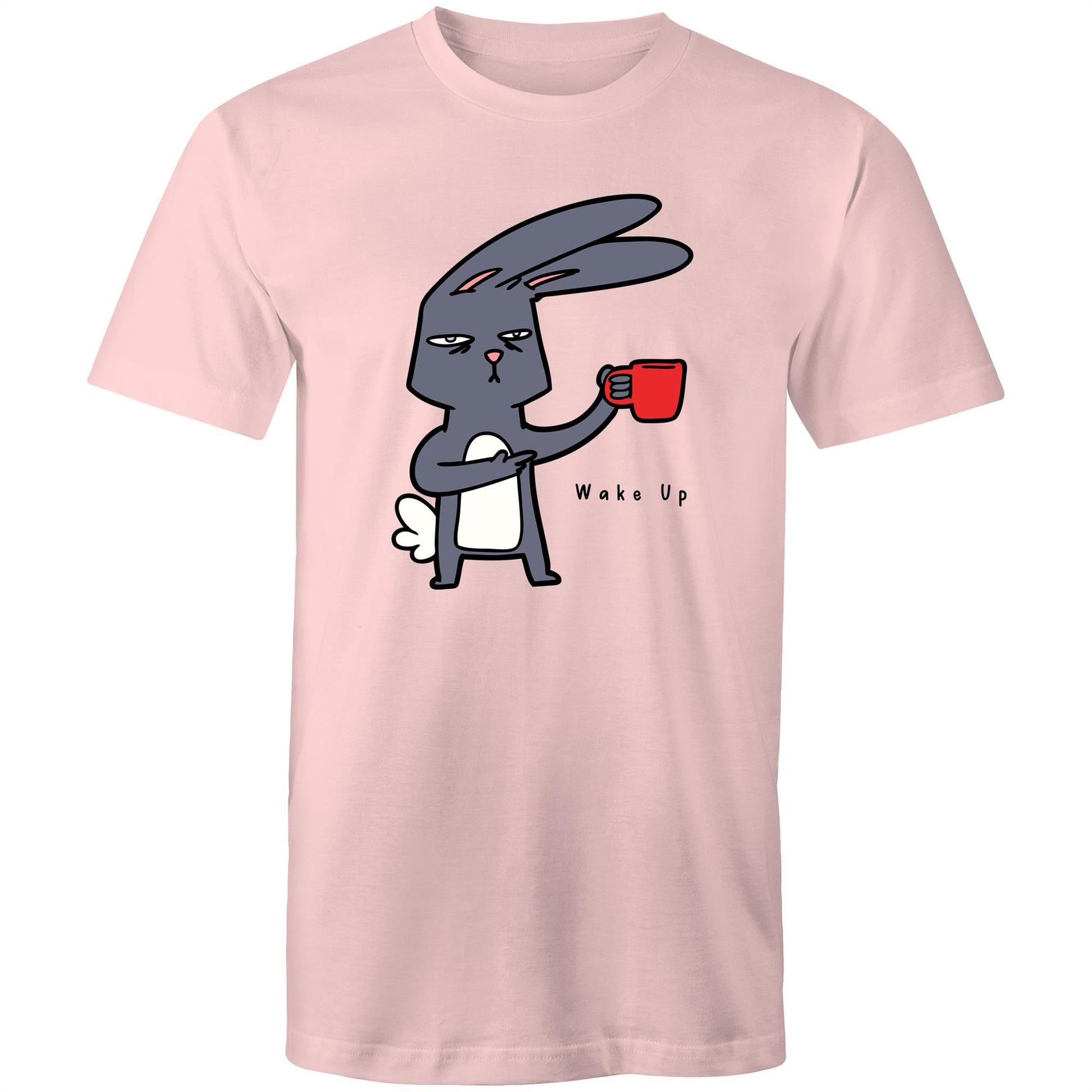 Wake Up, Coffee Rabbit - Mens T-Shirt Pink Mens T-shirt animal Coffee