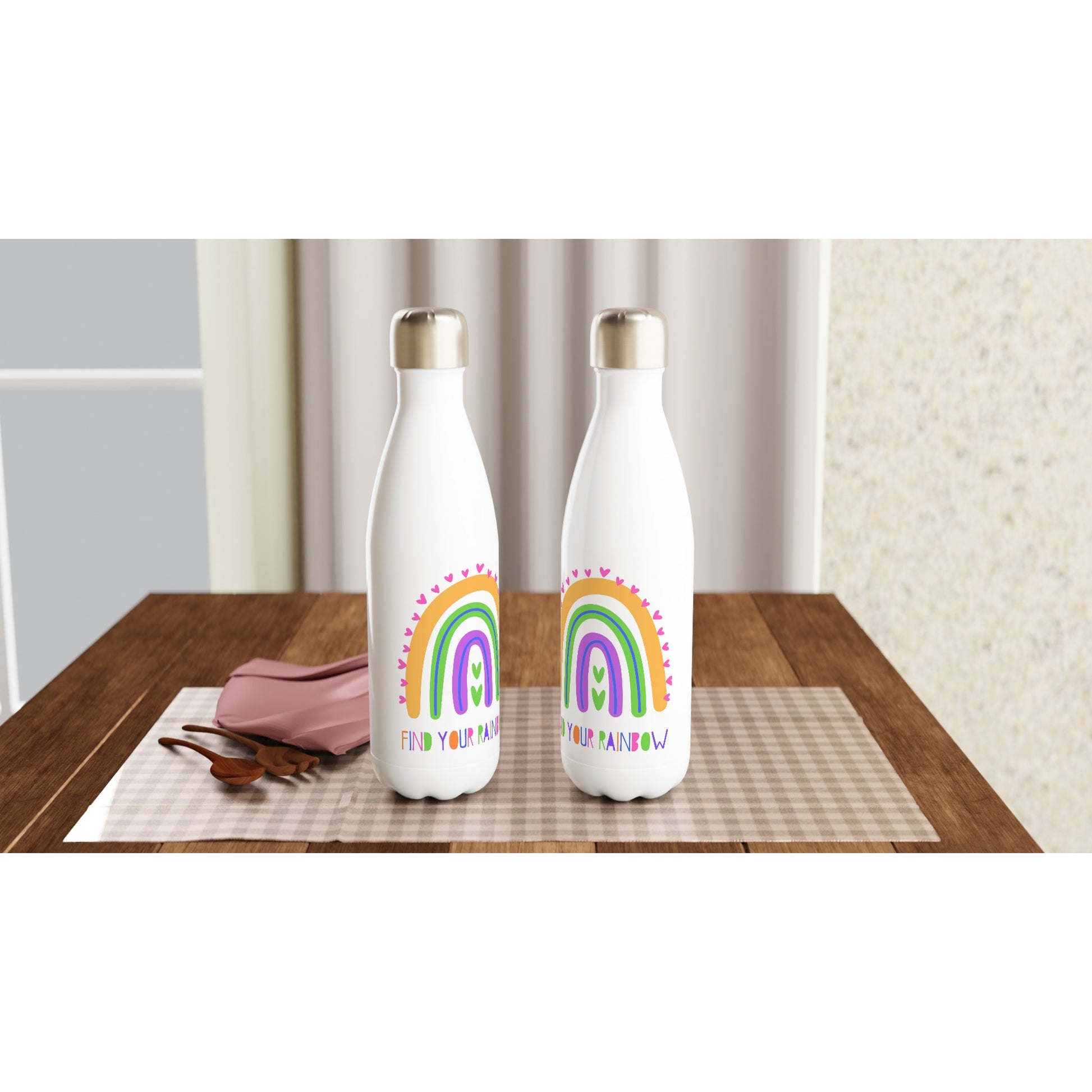 Find Your Rainbow - White 17oz Stainless Steel Water Bottle White Water Bottle