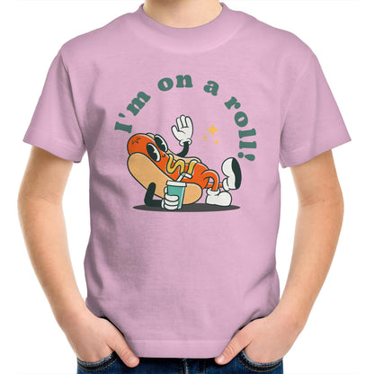 Hot Dog, I'm On A Roll - Kids Youth T-Shirt Pink Kids Youth T-shirt Food