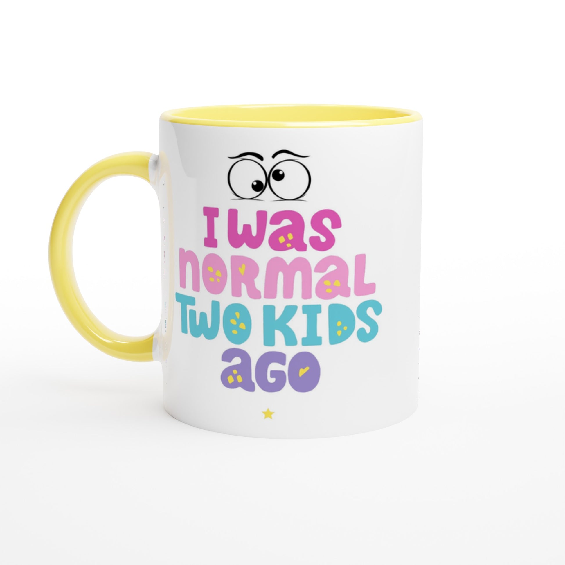 I Was Normal Two Kids Ago - White 11oz Ceramic Mug with Colour Inside Ceramic Yellow Colour 11oz Mug Dad mum