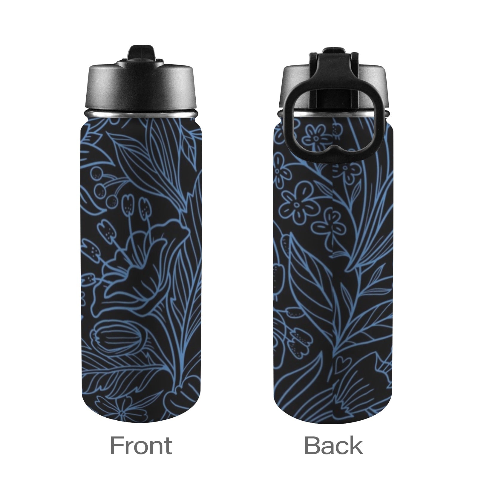 Blue Floral - Insulated Water Bottle with Straw Lid (18oz) Insulated Water Bottle with Swing Handle