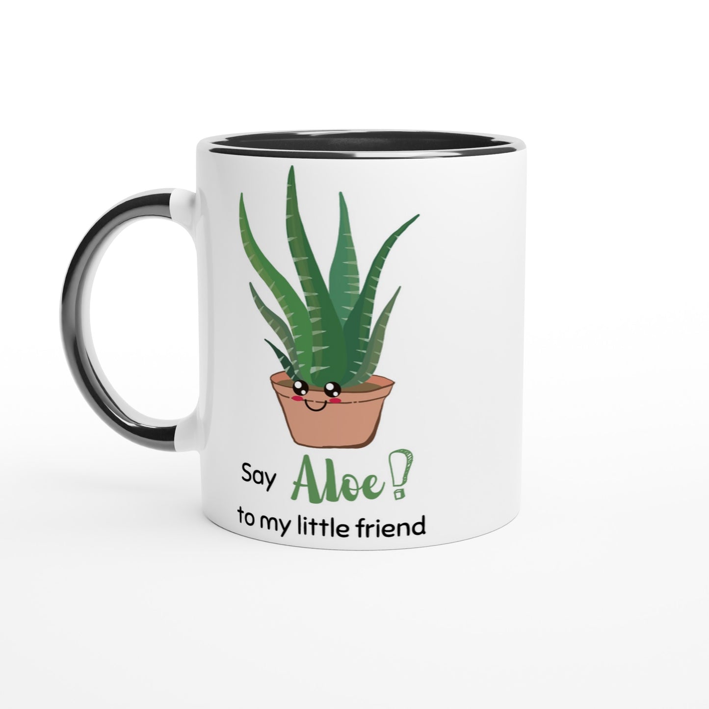 Say Aloe To My Little Friend - White 11oz Ceramic Mug with Colour Inside Ceramic Black Colour 11oz Mug Plants