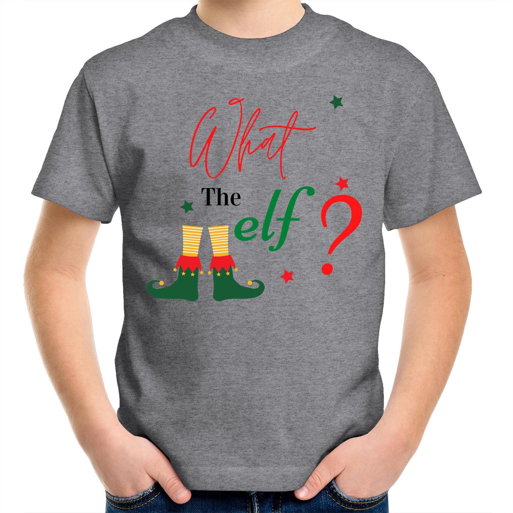 What The Elf? - Kids Youth T-Shirt Grey Marle Christmas Kids T-shirt Merry Christmas