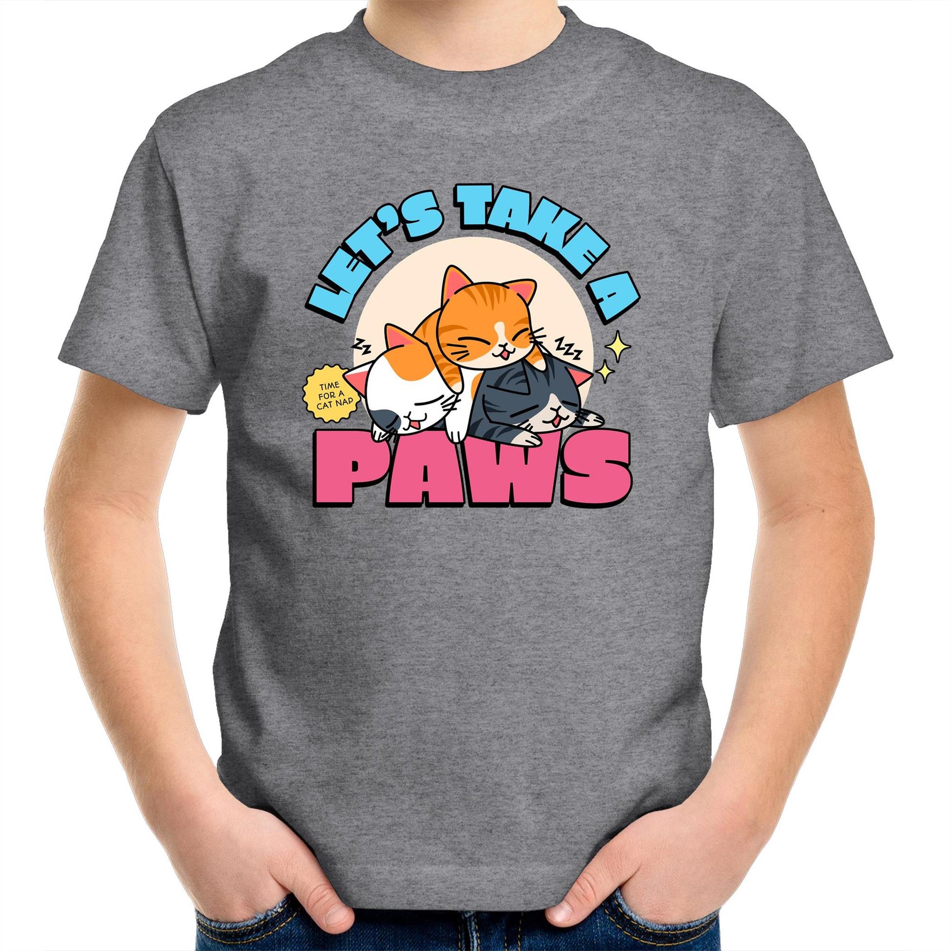 Let's Take A Pause, Time For A Cat Nap - Kids Youth T-Shirt Grey Marle Kids Youth T-shirt animal