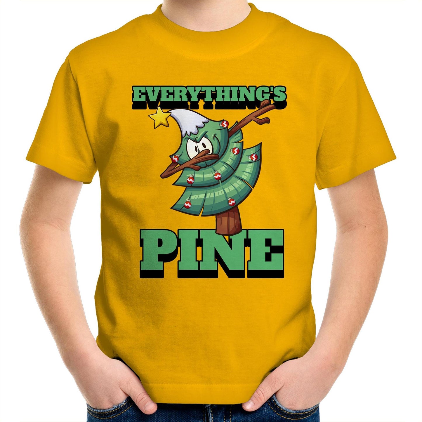 Everything's Pine - Kids Youth T-Shirt Gold Christmas Kids T-shirt Merry Christmas