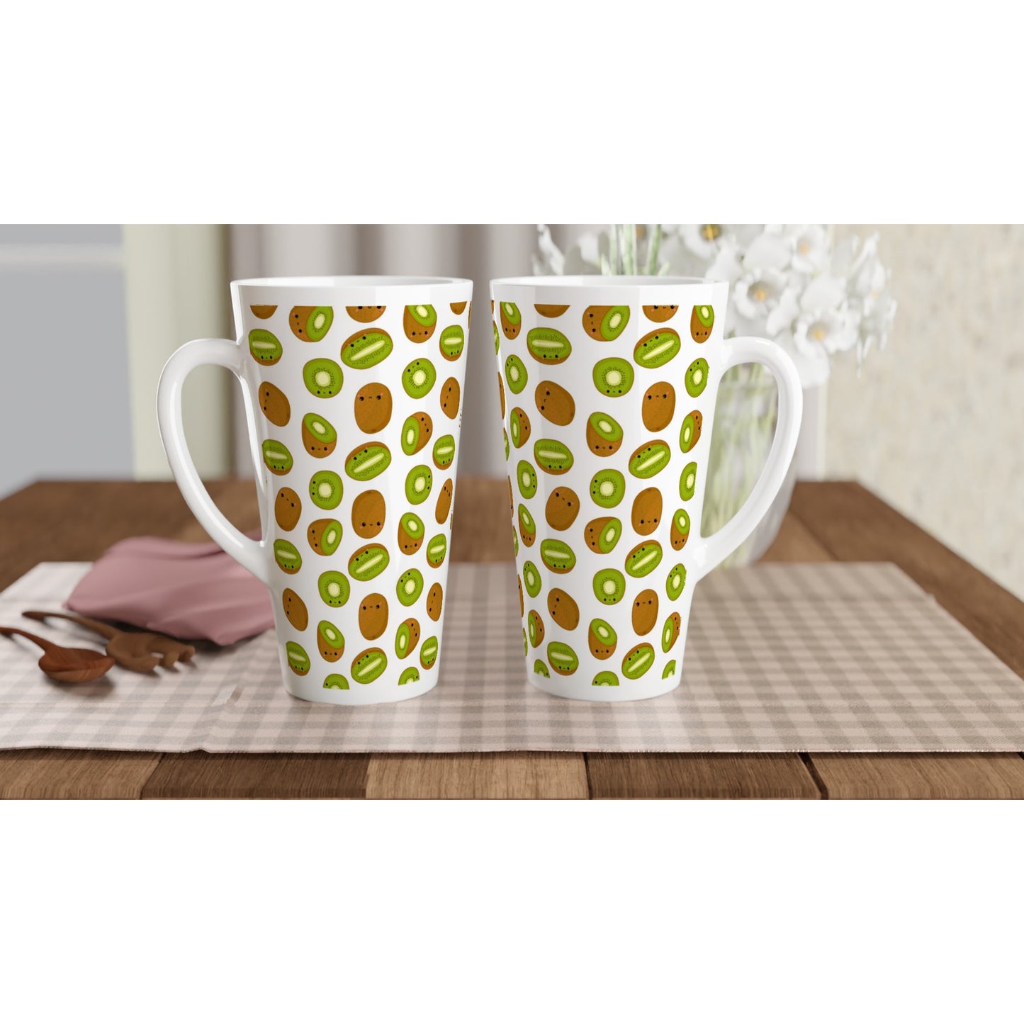 Kiwi Fruit - White Latte 17oz Ceramic Mug Latte Mug food