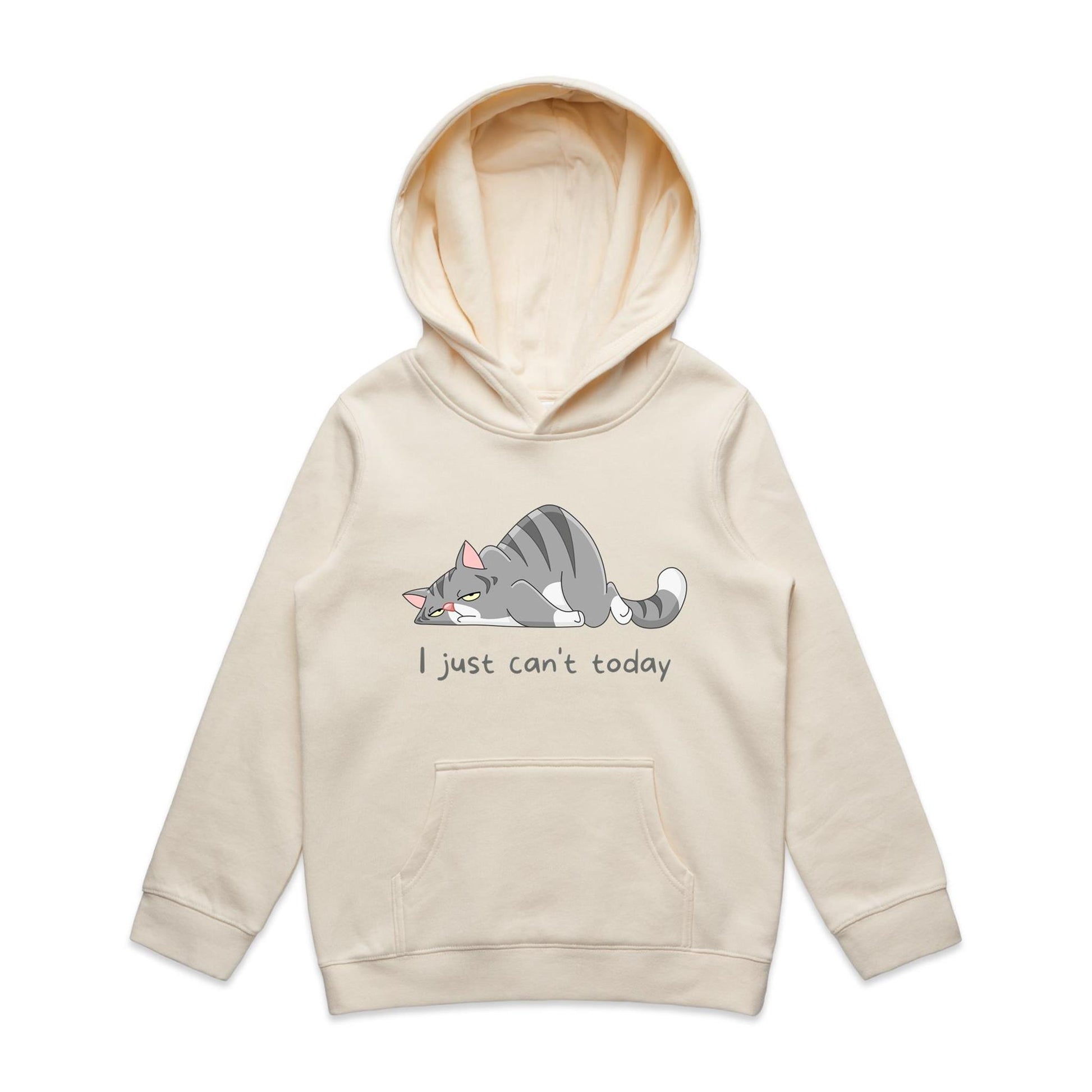 Cat, I Just Can't Today - Youth Supply Hood Ecru Kids Hoodie animal
