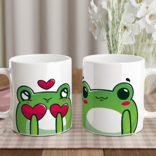 Frog Couple - White 11oz Ceramic Mug White 11oz Mug animal cute fun green heart husband love marriage romance toad valentine wedding wife