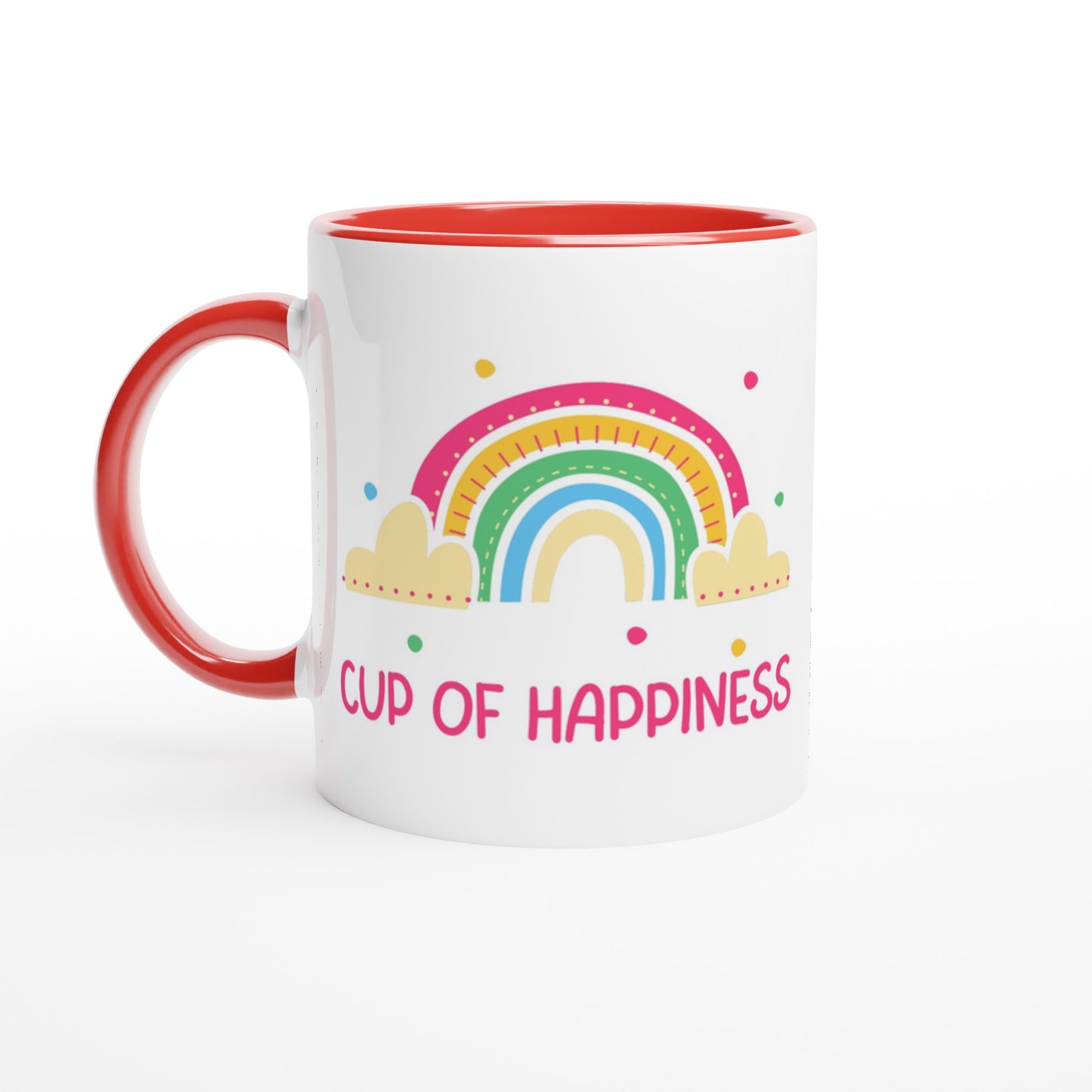 Cup Of Happiness - White 11oz Ceramic Mug with Colour Inside Ceramic Red Colour 11oz Mug positivity