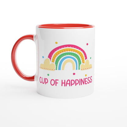 Cup Of Happiness - White 11oz Ceramic Mug with Colour Inside Ceramic Red Colour 11oz Mug positivity