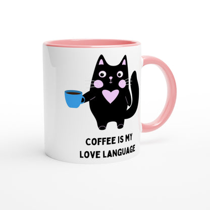 Coffee Is My Love Language - White 11oz Ceramic Mug with Colour Inside Colour 11oz Mug animal coffee love