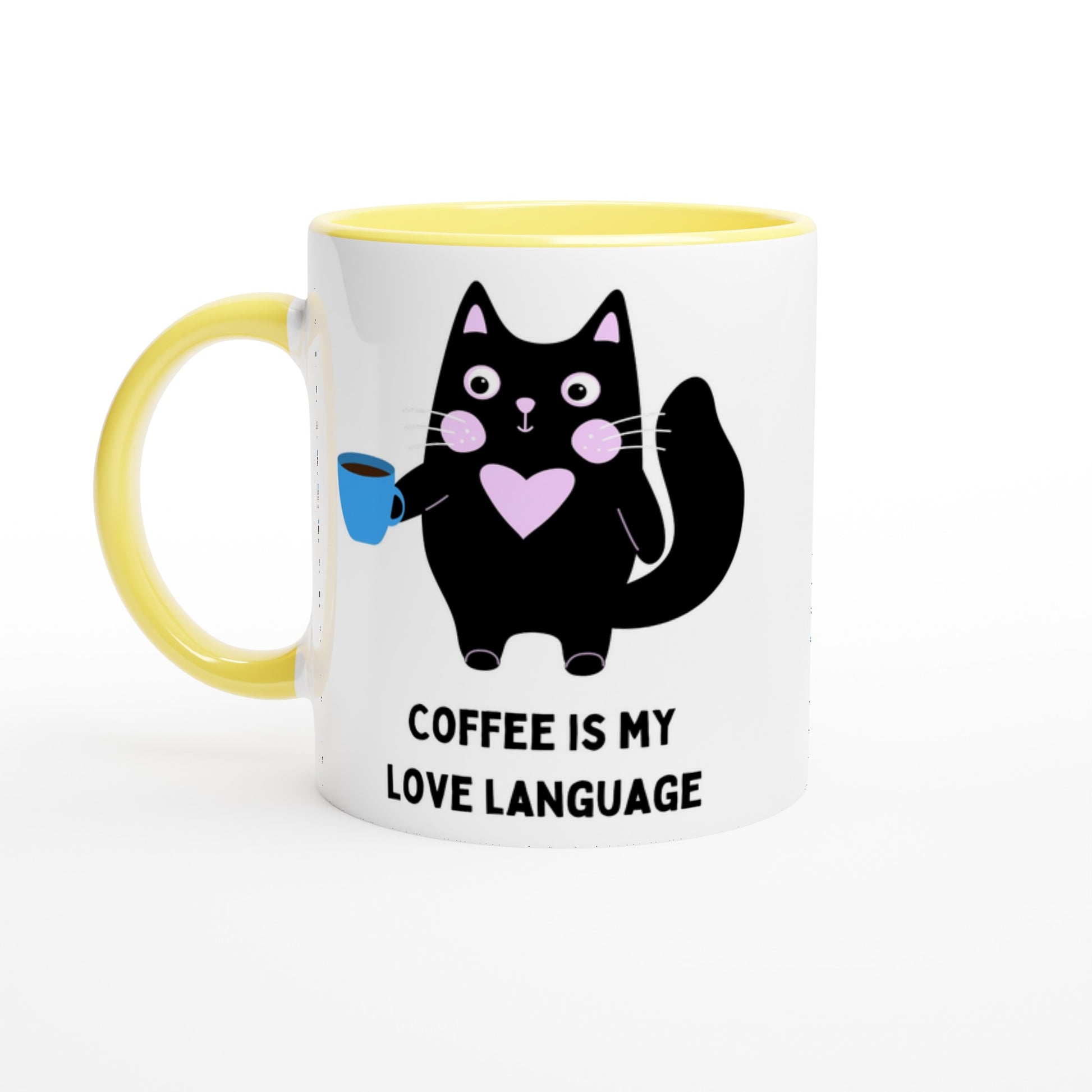Coffee Is My Love Language - White 11oz Ceramic Mug with Colour Inside Ceramic Yellow Colour 11oz Mug animal coffee love