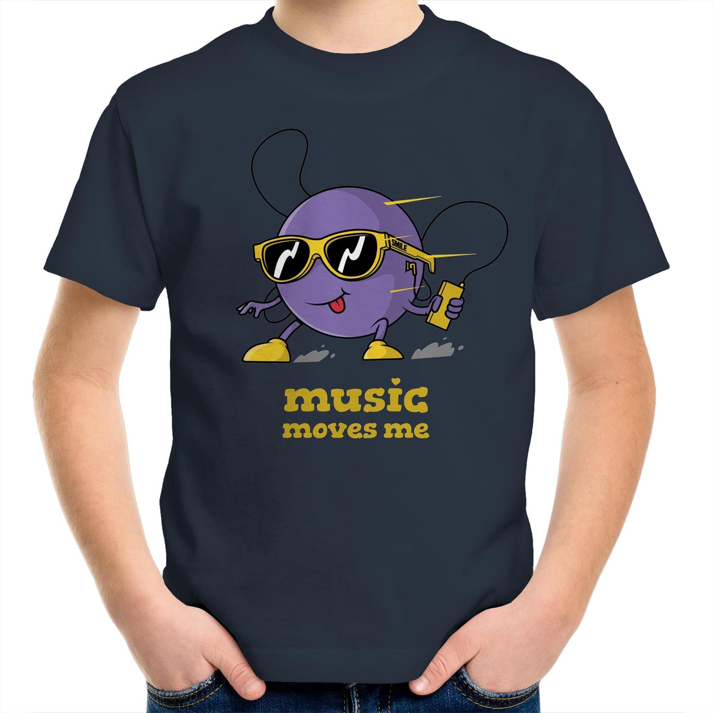 Music Moves Me, Earbuds - Kids Youth T-Shirt Navy Kids Youth T-shirt Music