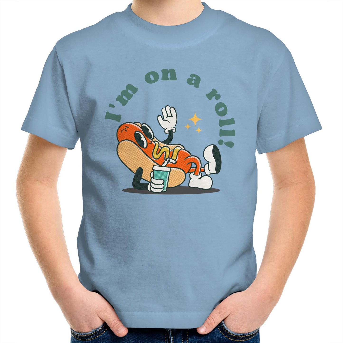 Hot Dog, I'm On A Roll - Kids Youth T-Shirt Carolina Blue Kids Youth T-shirt Food