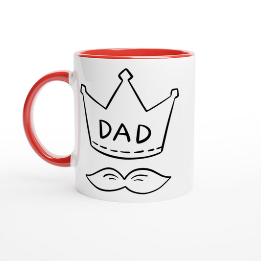 Dad Crown And Moustache - White 11oz Ceramic Mug with Color Inside Ceramic Red Colour 11oz Mug Dad