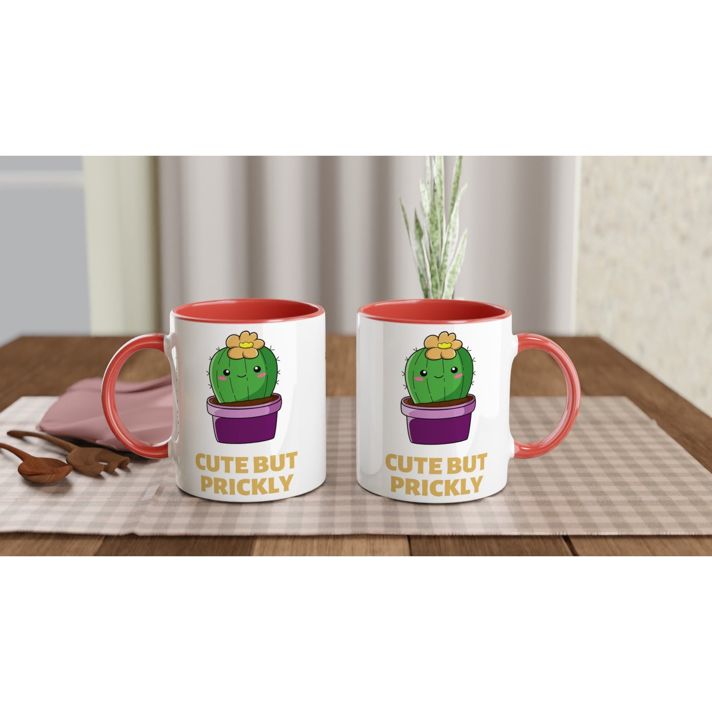 Cactus, Cute But Prickly - White 11oz Ceramic Mug with Colour Inside Colour 11oz Mug Plants